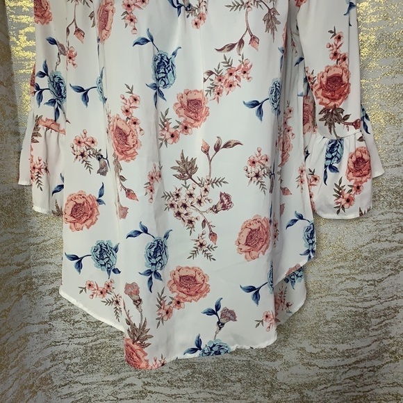 Ardene White Floral Print Bell Sleeve Off The Shoulder Blouse Size M - Picture 4 of 13